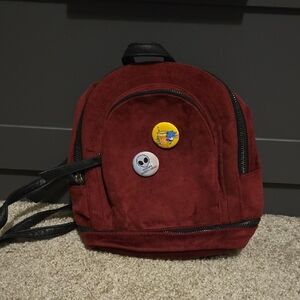 Mudd Suede Mini Backpack in Wine Red with Pin Accents